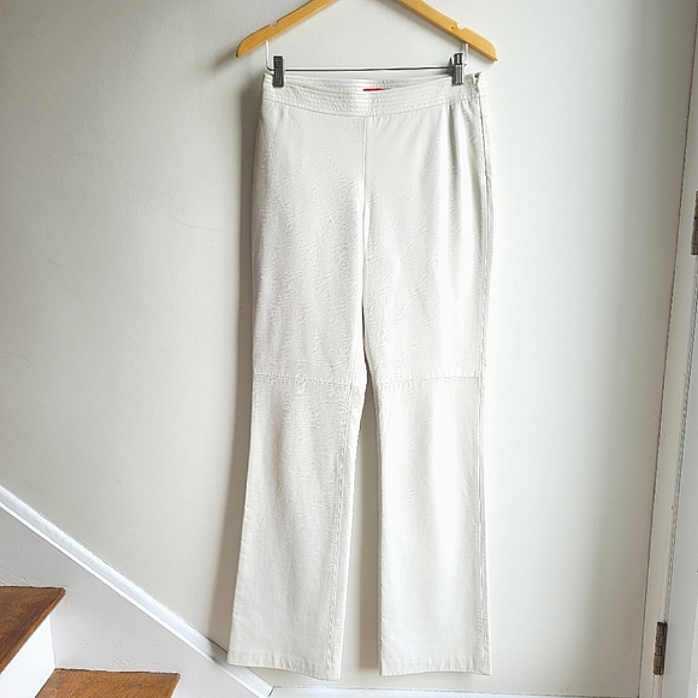100% Genuine leather 90's Biker Mid Rise Boot Cut White Pants 6